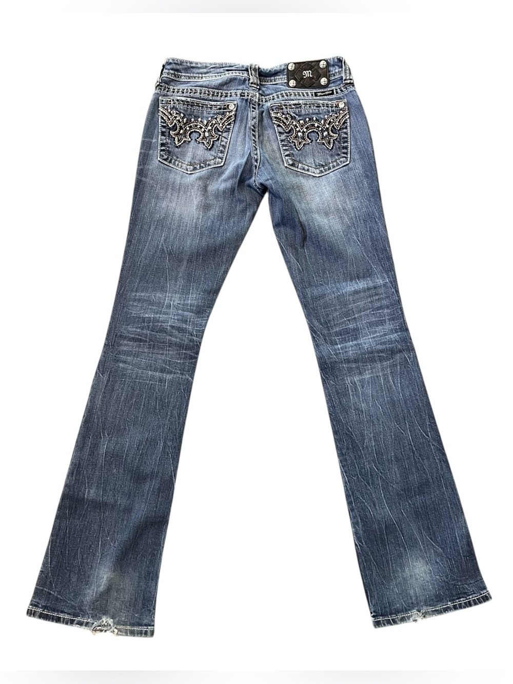 Miss Me Jeans Size 27 Bootcut Embellished Rhinestone Western Y2K 34” Inseam